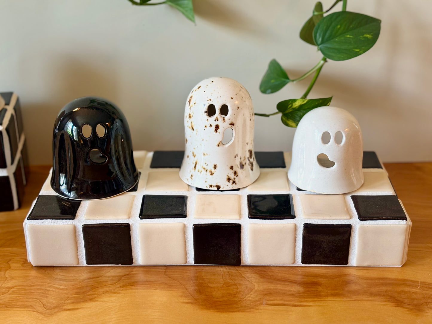 Ceramic Halloween Decoration: Ghost Lantern for Tea Light or Cone Incense
