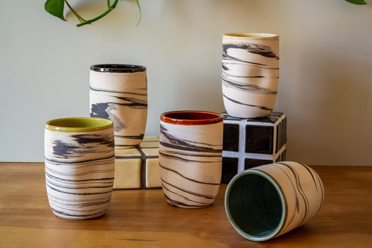 Marbled Stoneware "Thumbler" | 18-20 oz. | Cup with Thumb Indent | Zebra Collection
