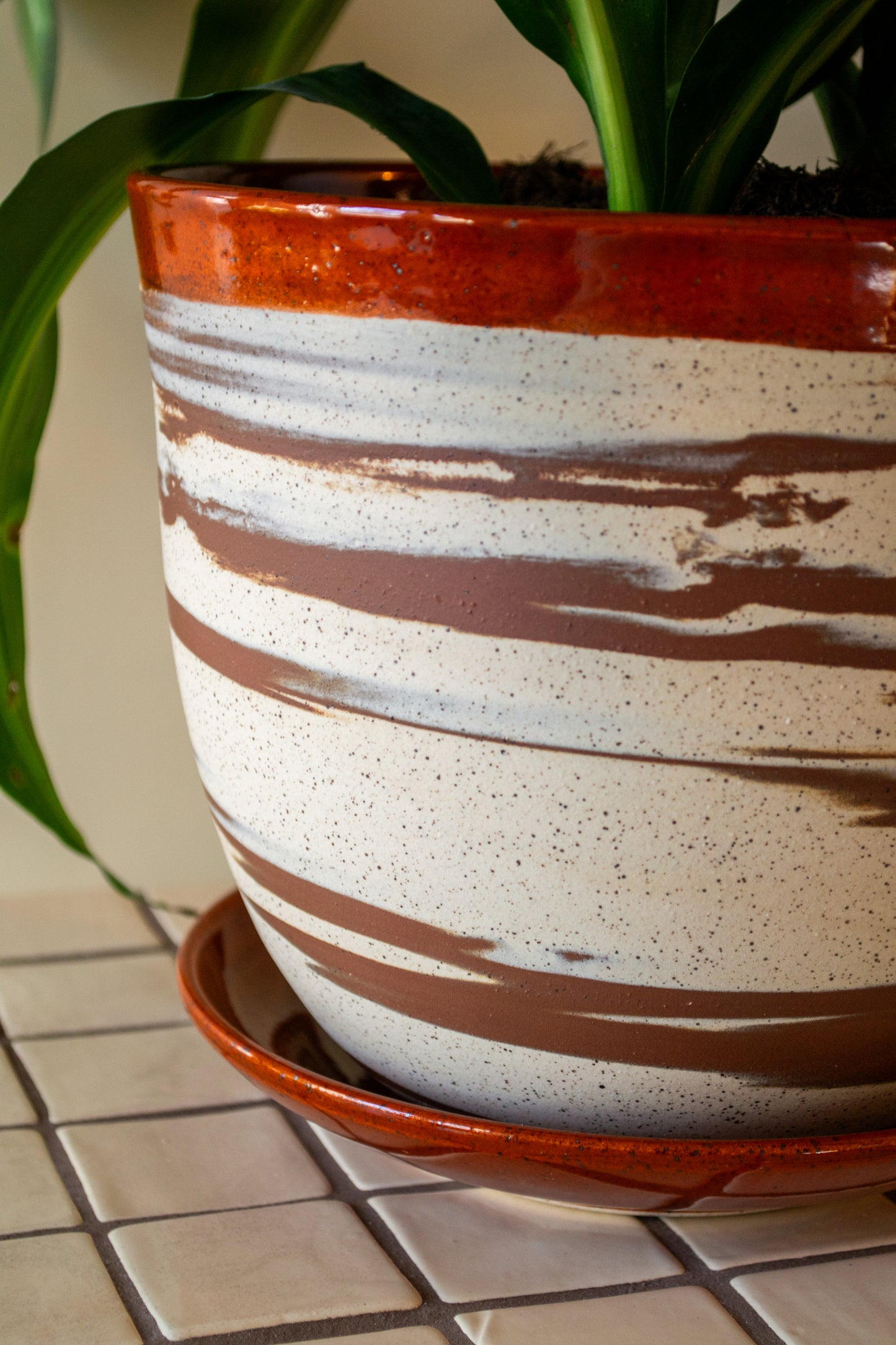 Planter with Drip Plate | 8 in. Diameter | Marbled/Rust