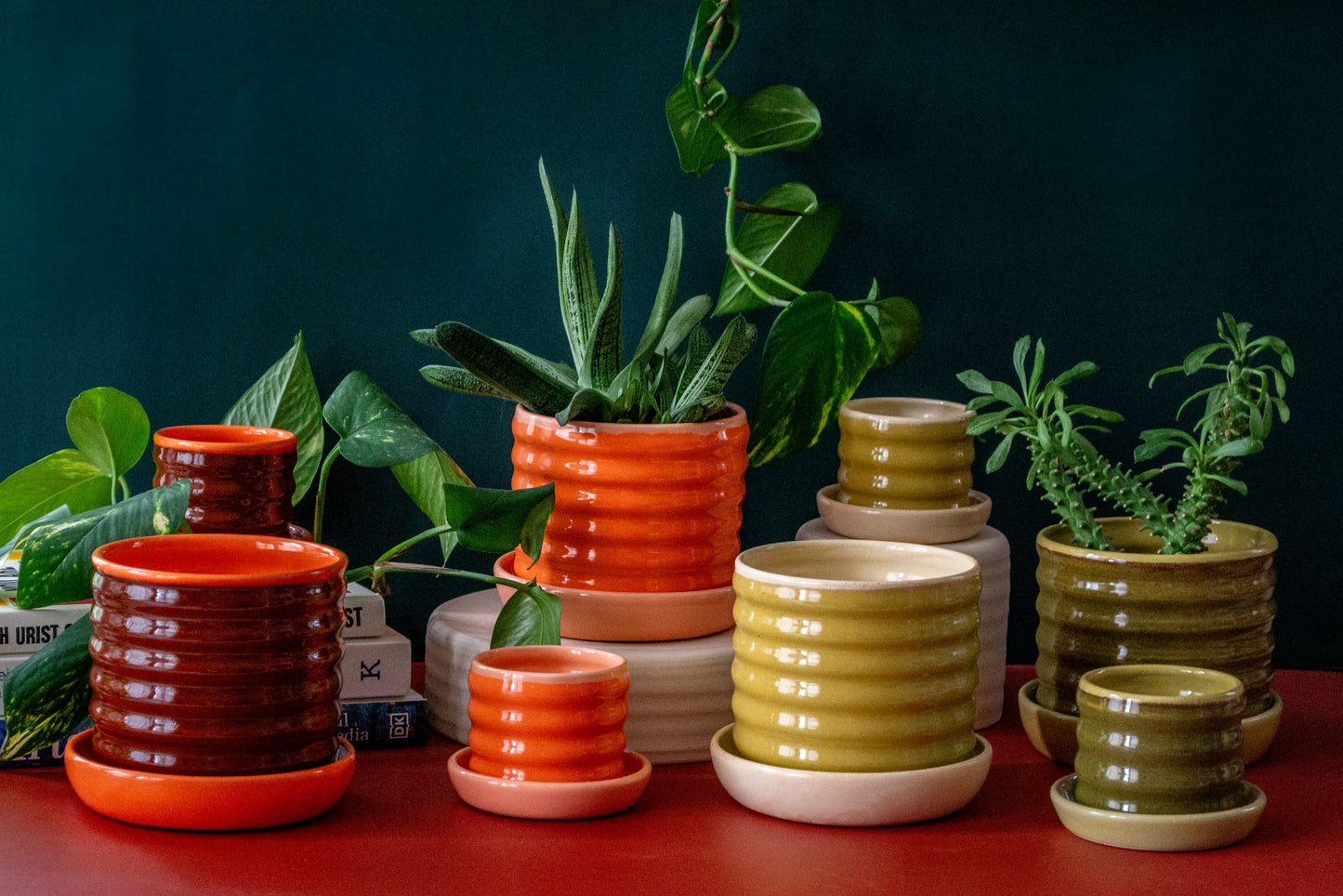 PREORDER: Yellow/Pear Ceramic Ripple Pot Planter with Drip Plate - Ships May 3rd