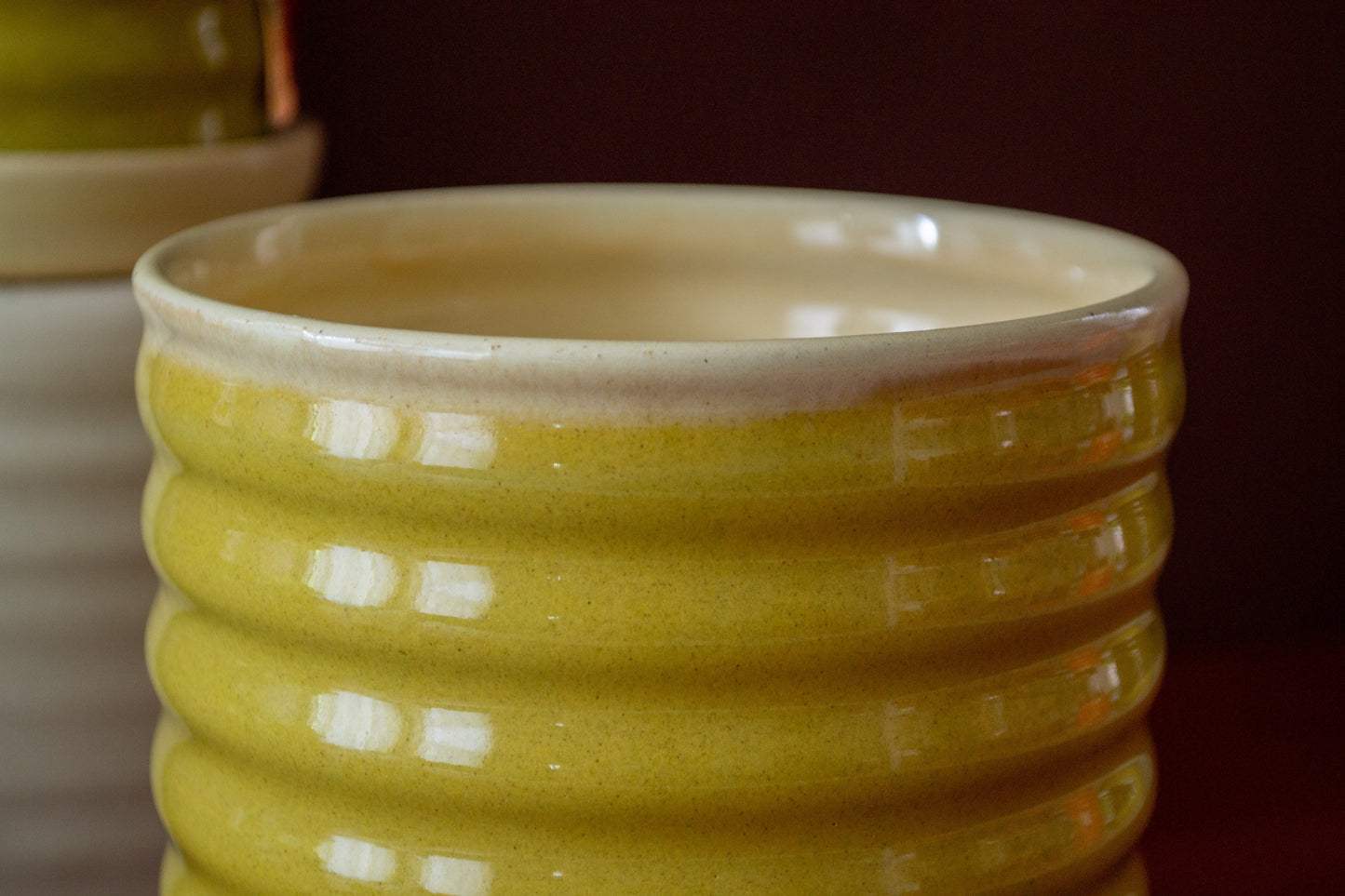 PREORDER: Yellow/Pear Ceramic Ripple Pot Planter with Drip Plate - Ships May 3rd