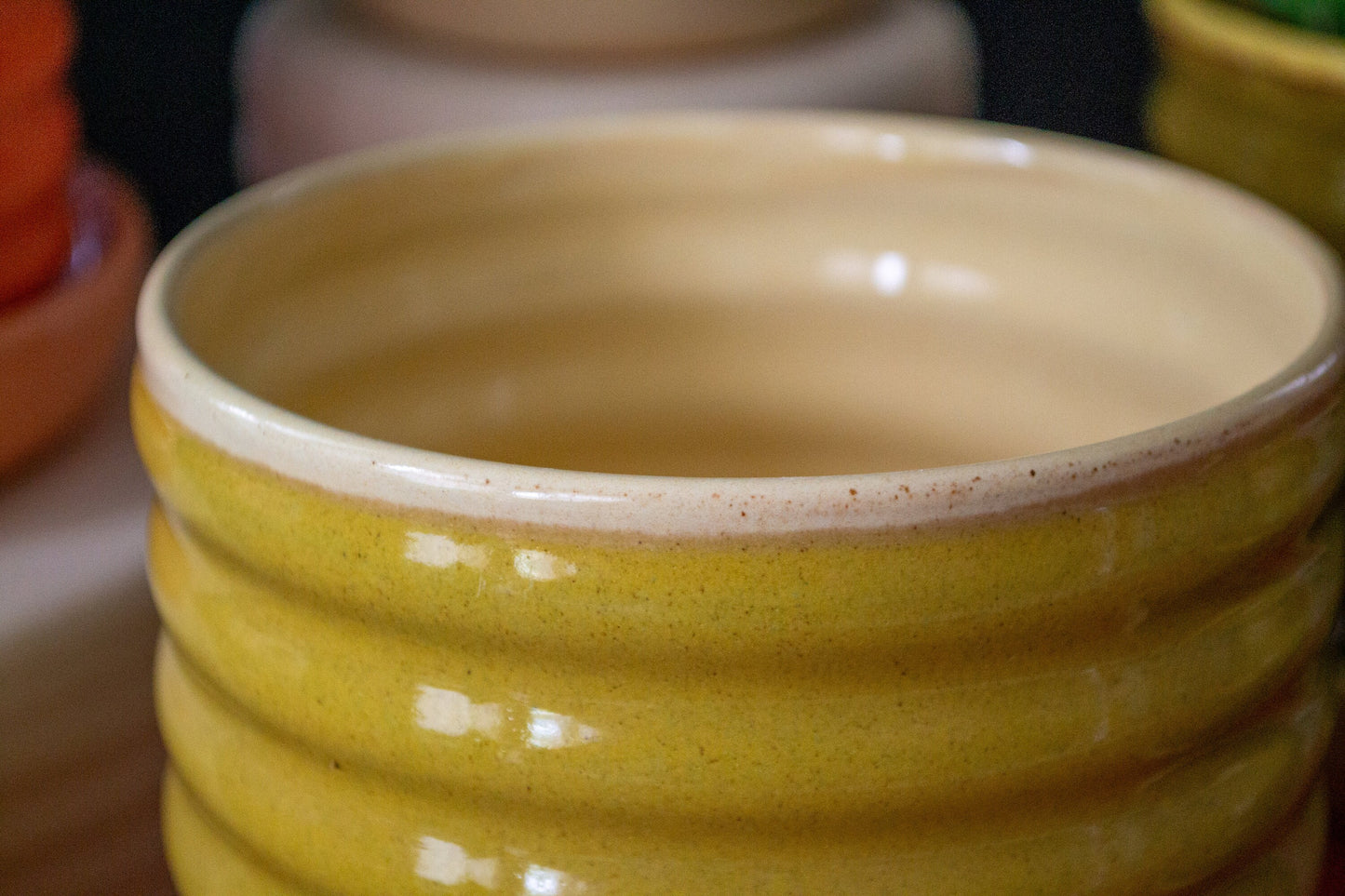 Ceramic Planter with Drip Plate | Castoe Pots Handmade Ripple Pots | Wavy Indoor Planter with Drainage Hole and Tray | Flower Pot