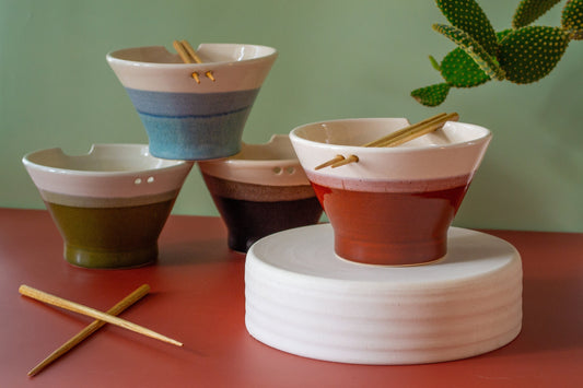 Ceramic Ramen Bowl with Holes for Chopsticks