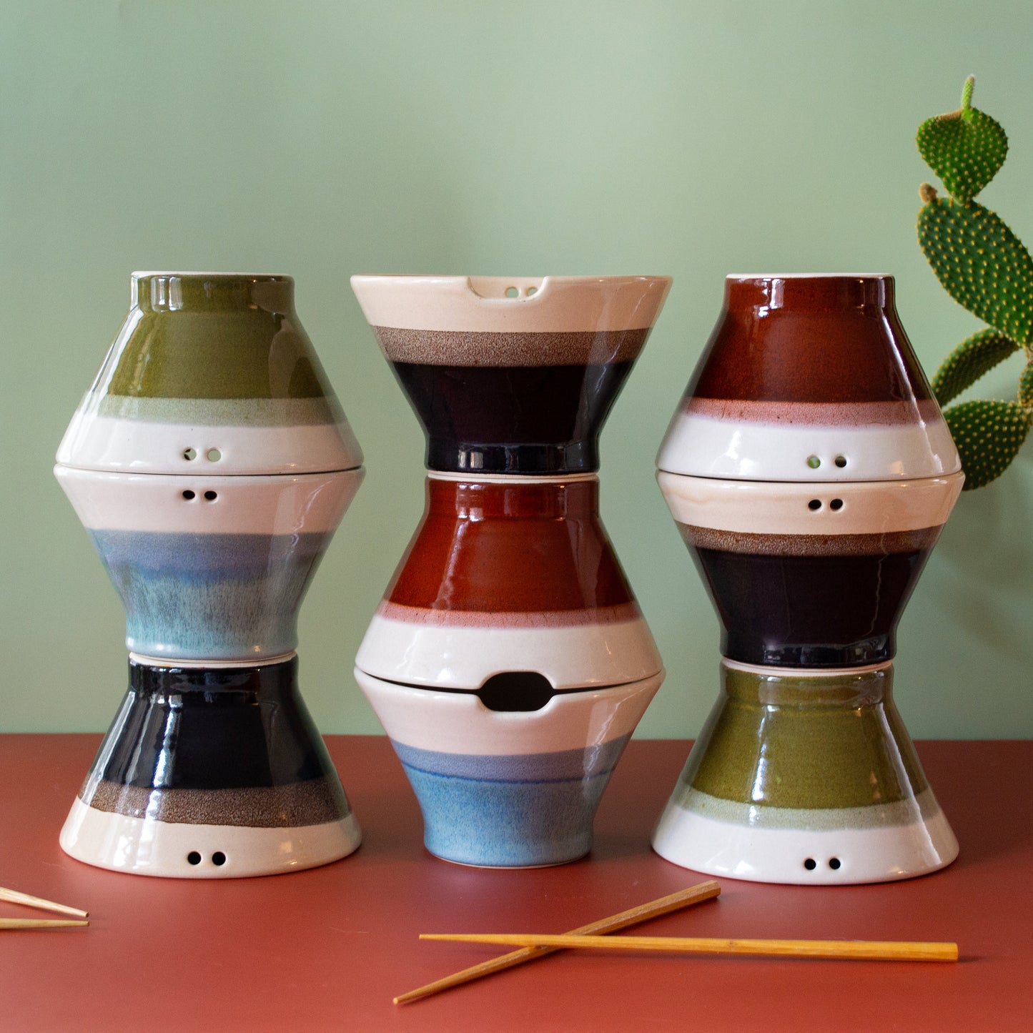 Ceramic Ramen Bowl with Holes for Chopsticks
