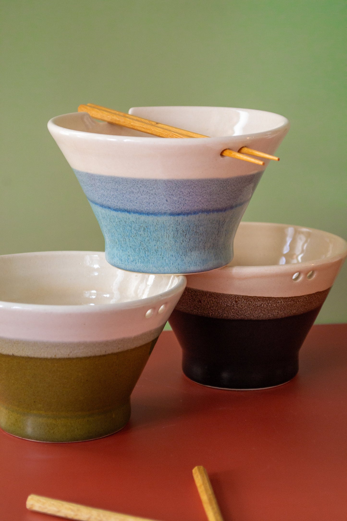 Ceramic Ramen Bowl with Holes for Chopsticks