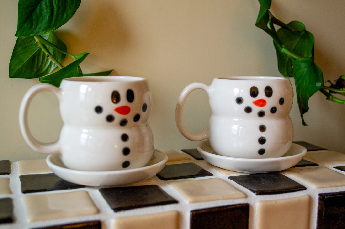 Porcelain Snowman Teapot and Cups Set - 6 pcs